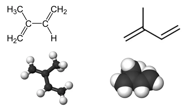 Công thức cấu tạo hóa học của Isopren (2-metyl-1,3-butadien)
