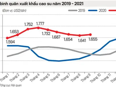 Biểu đồ giá mủ cao su xuất khẩu bình quân giai đoạn 2019 - 2021